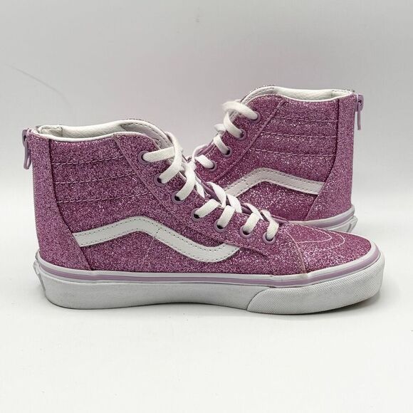 Vans SK8-HI Pink Glitter Back Zip Up Lace Up Sneakers - Kids US 3 / EU 34 - Picture 7 of 11